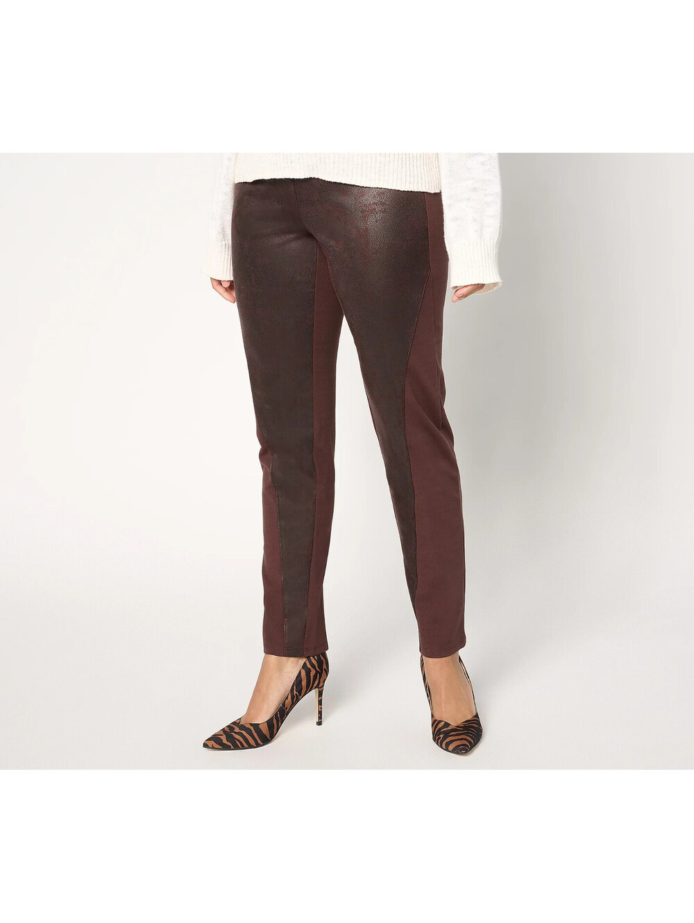 Women with Control Petite Mixed Media Pants Dark Roast, Petite X-Large #23E